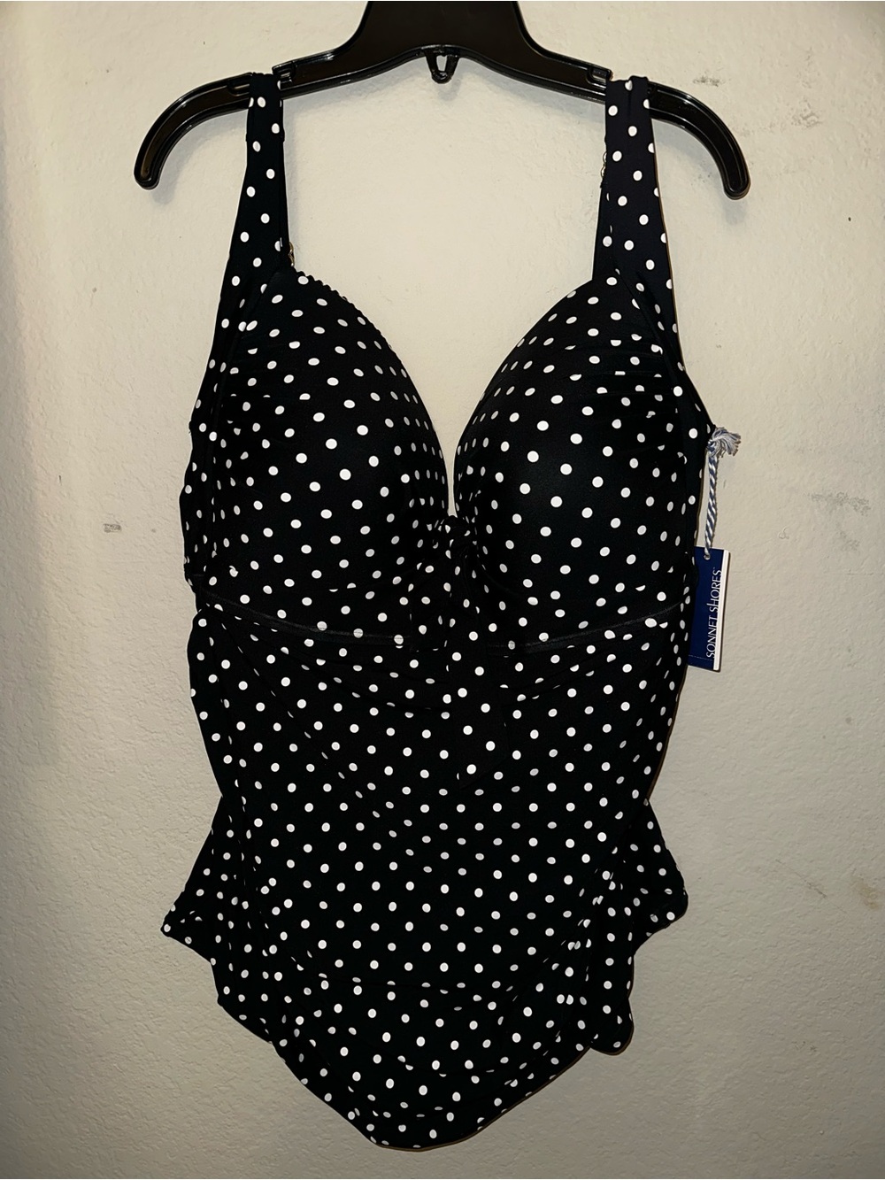 Sonnet Shores black polkadot swim top plus size 24W BNWT